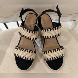 NWT Stylish Black and Tan Wedge espadrille Sandals Old Navy